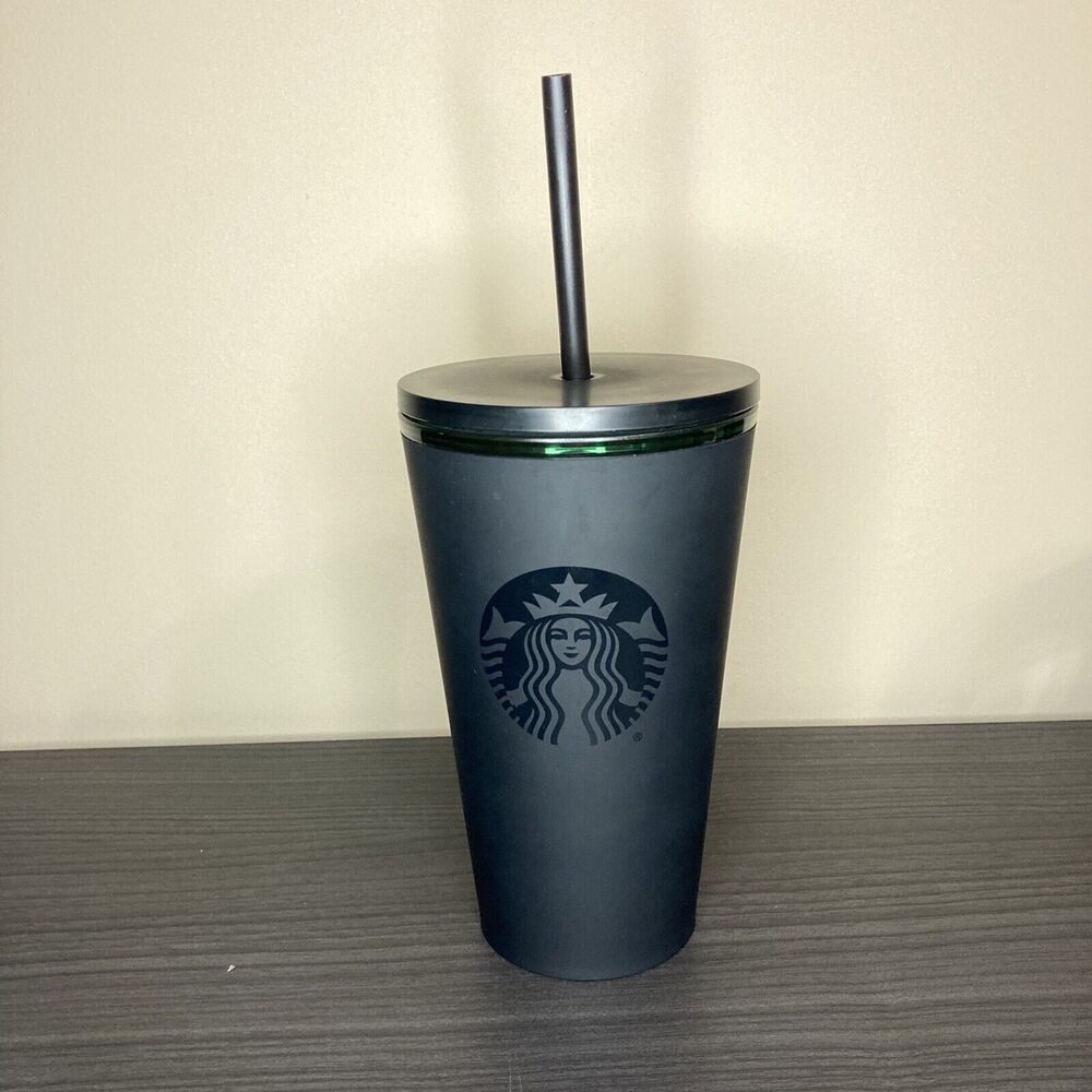 Starbucks Matte Black Cold Cup with Straw Travel Tumbler 16oz Grande